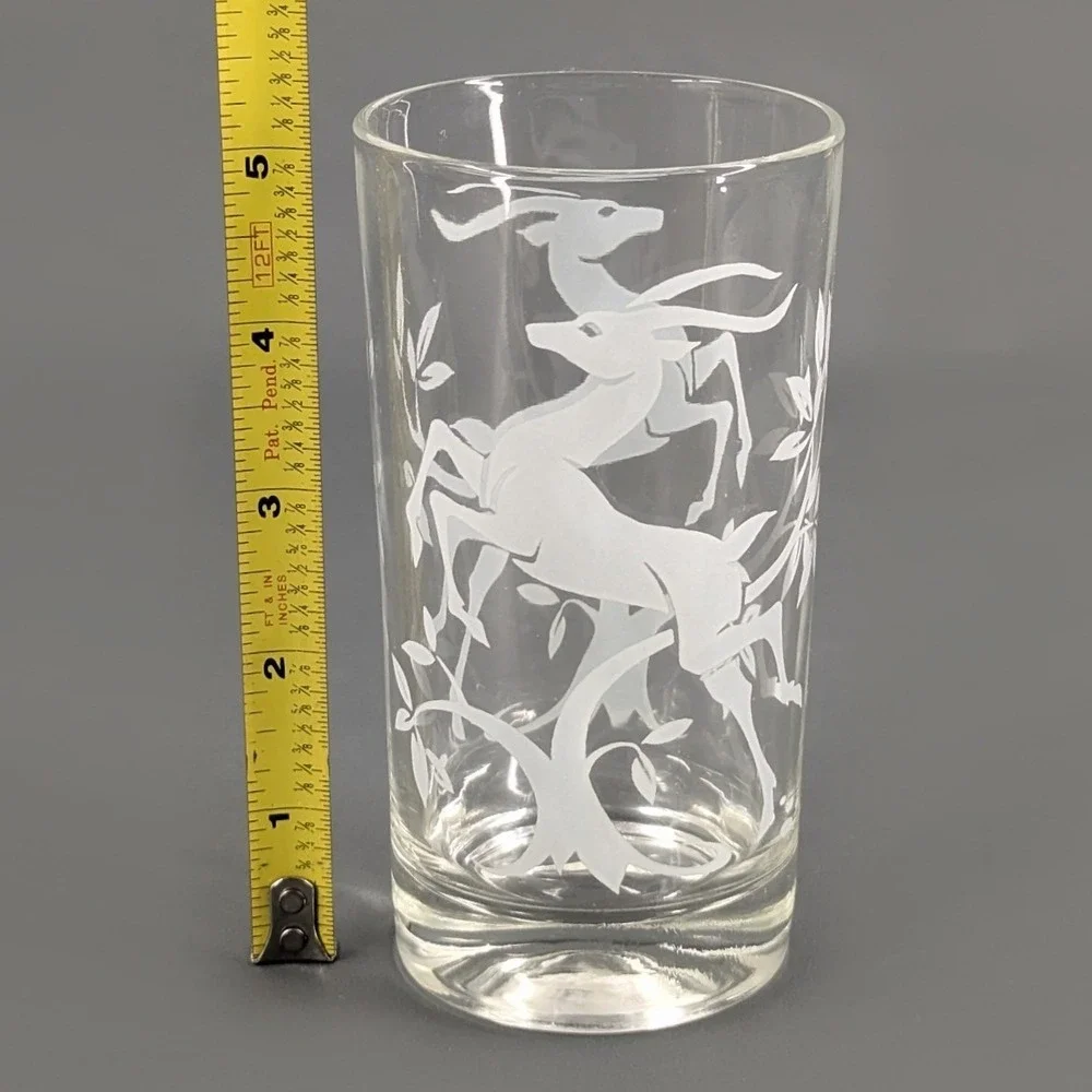 Vintage Libbey Frosted Gazelle Highball Glasses Set of 6 MCM White Frosted 5.1